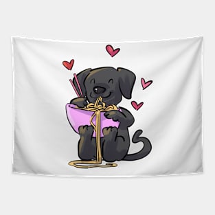 Lab Black Puppy Dog Eating Noodles Tapestry