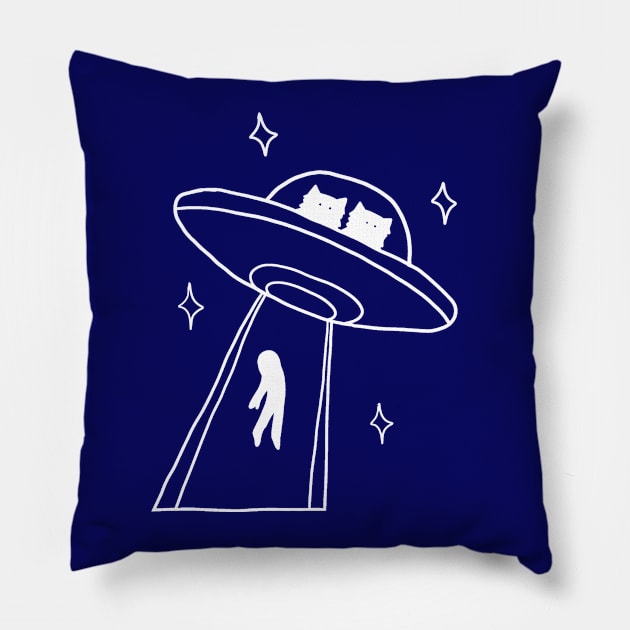 cat alien abduction line art Pillow by alisadesigns