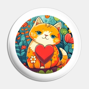 Cat Heart With Bright Eyed Orange Kitty In The Garden - Funny Cats Pin