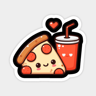 Kawaii Cute Pizza Slice and Diet Coke | Kawaii Food Design for Pizza Lovers Magnet