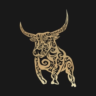 Gold Shiny Tribal Bull Taurus Zodiac Sign T-Shirt