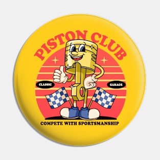 Piston club, piston mascot character with race flag Pin