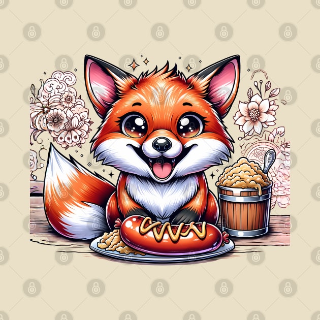 Cute Fox eating german food by TaevasDesign