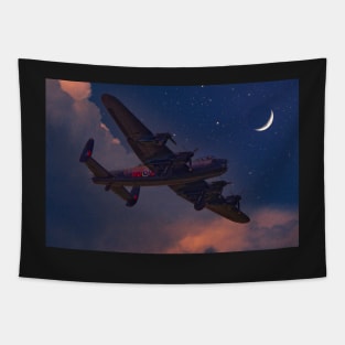 RAF Avro Lancaster Bomber in Moonlight Sky Tapestry