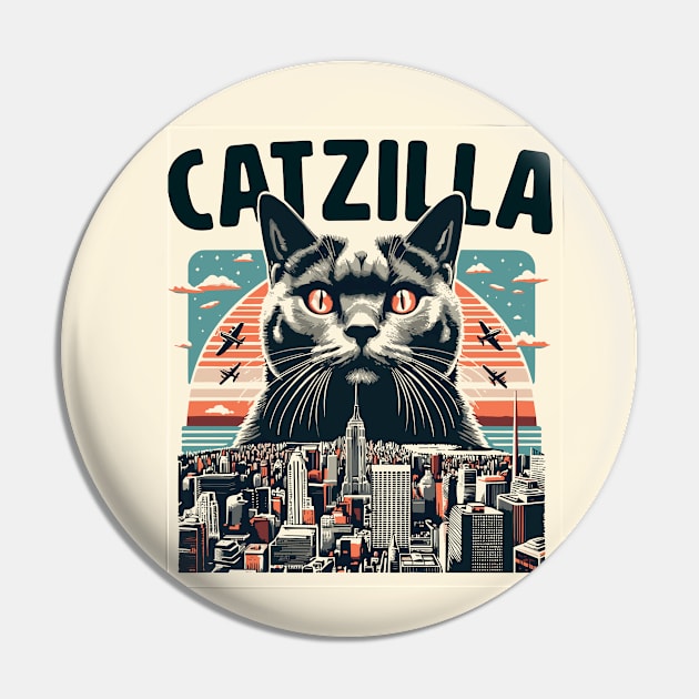 Catzilla Funny Cat Kitten Design Pin by rhazi mode plagget