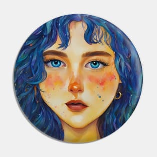 Mesmerizing Blue-Haired Mermaid Artwork Pin