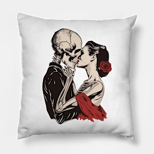 Skeleton Love Woman Kiss of Death Vintage Pillow