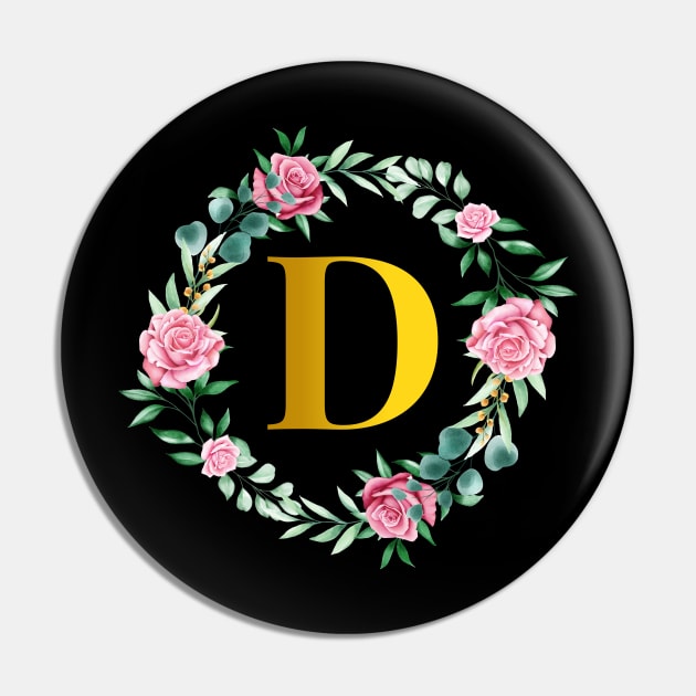 Floral Initial Wreath Monogram letter D Pin by MyArtCornerShop