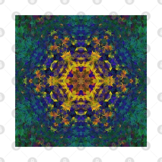 Digital Mandala Yellow Blue and Green by WormholeOrbital