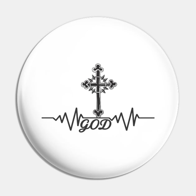 Heartbeat Pulse God Cross Christian Faith Pin by Foxxy Merch