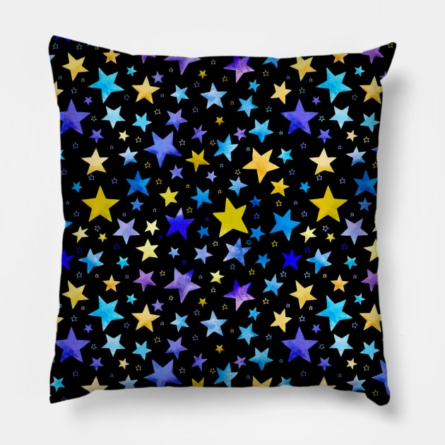 Purple Blue and Gold Stars Pillow by RainbowJoy