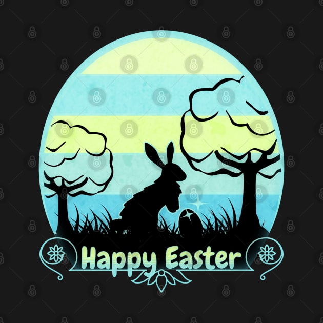 Happy Easter Bunny Retro Sunset Badge Baby Blue Edition by mythikcreationz