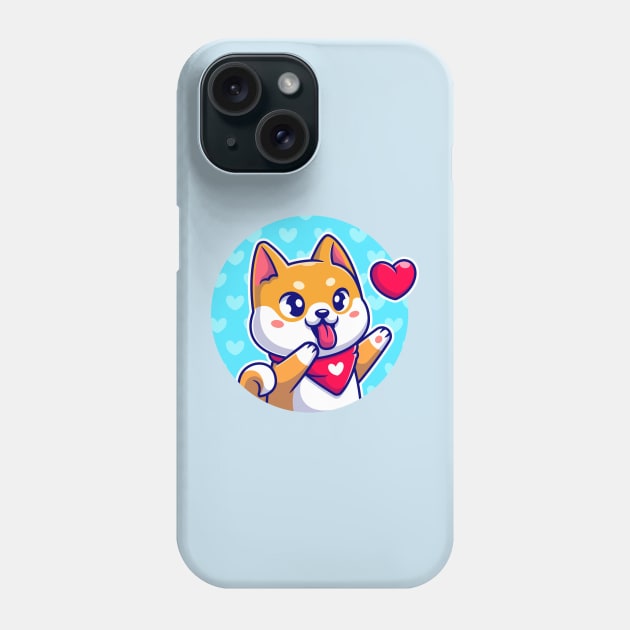 Happy Shiba Inu Dog Wearing Scarf With Love Cartoon Phone Case by Catalyst Labs