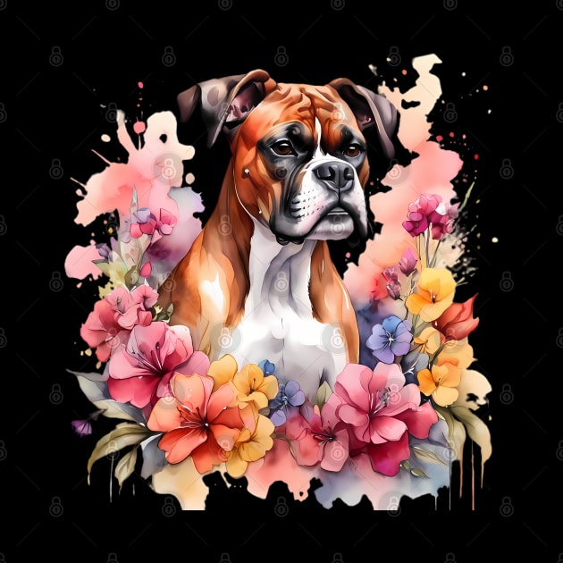 A boxer dog decorated with beautiful watercolor flowers by CreativeSparkzz