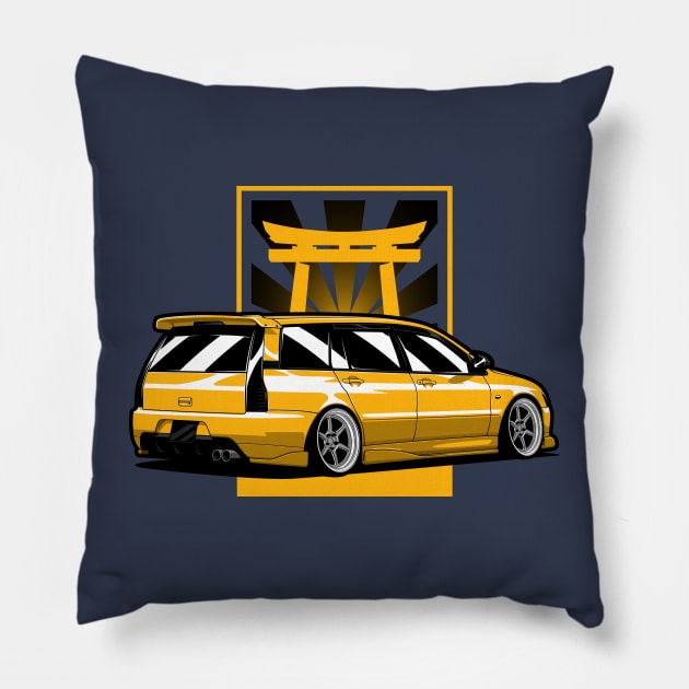 Yellow Lancer Evo Wagon Pillow by KaroCars