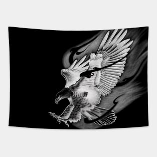 Flying Eagle with Striking Talons on Fire Tapestry