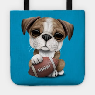 British Bulldog Puppy Playing With Football Tote