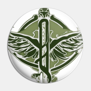 Caduceus Olive Green Shadow Silhouette Anime Style Collection No. 202 Pin