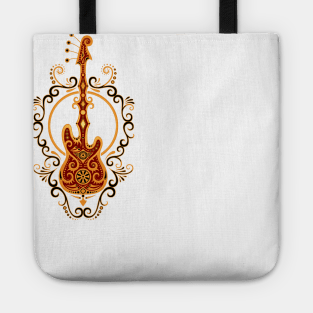 Intricate Red and Yellow Bass Guitar Design Tote