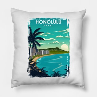 Honolulu Hawaii Vintage Minimal City Travel Poster Pillow