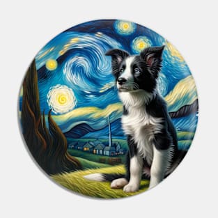 Starry Border Collie Portrait - Dog Portrait Pin