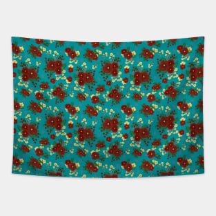 Vintage Flower Pattern With Teal Blue Tapestry