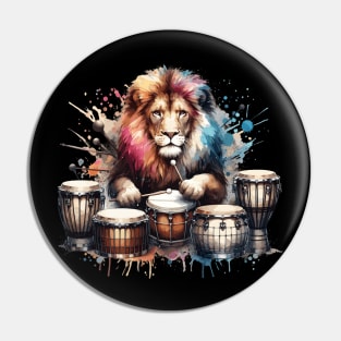 Lion Playing Drums Pin