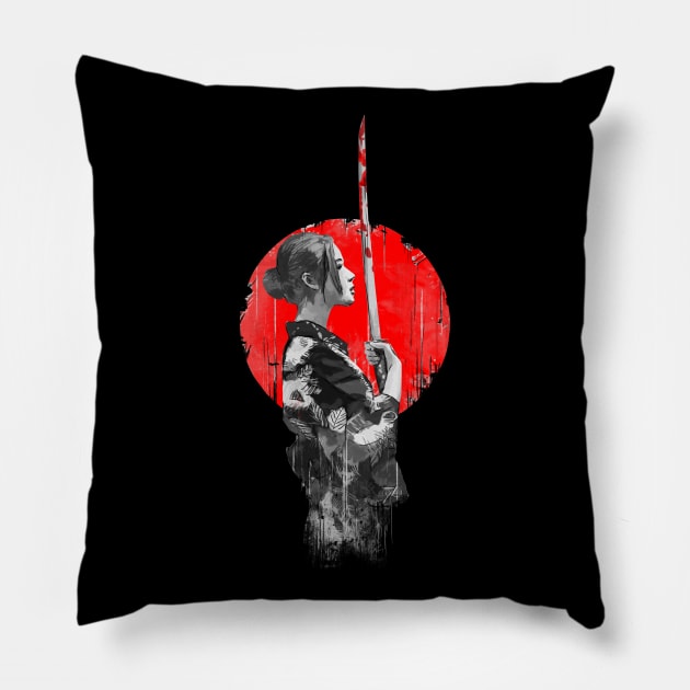 Samurai Girl Pillow by Musenyo