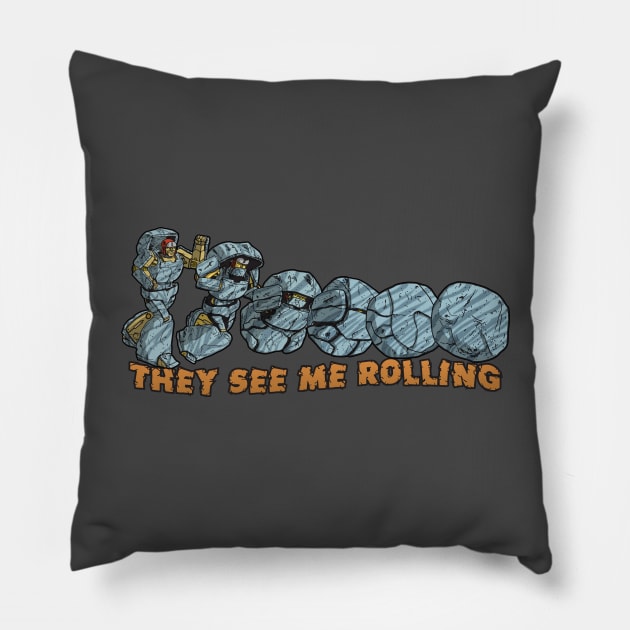 Rolling Rockman Pillow by Prototypeinks