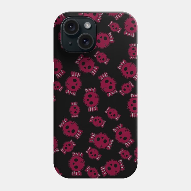 Cute Red Candy Skulls Pattern - Kawaii Goth Phone Case by Wanderer Bat