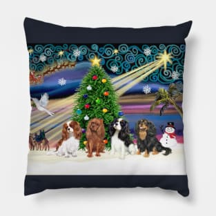 "Christmas Magic" with Four Cavalier King Charles Spaniels Pillow