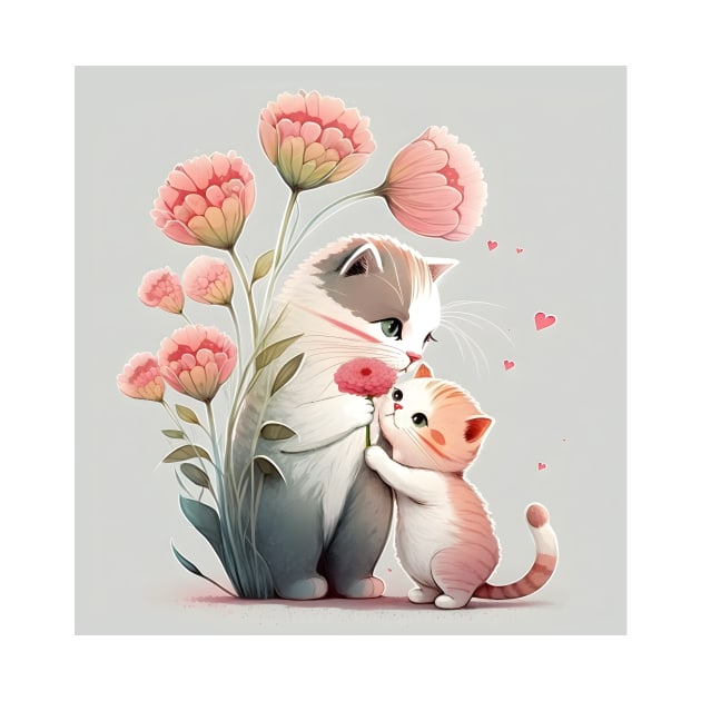 Sweet Cat Mom and Kitten by Anicue