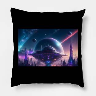 Futuristic city with beautiful sky landscape Pillow