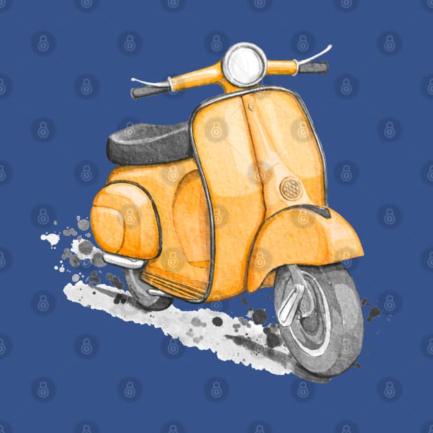 Yellow classic vintage scooter. by Magic Mouse Illustration