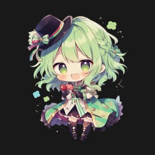 Festive Green Haired Anime Chibi T-Shirt