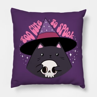 Too cute to spook cute halloween black cat holding a skull Pillow