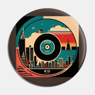 Vinyl Record Cityscape Retro Music Album Cover Graphic Pin