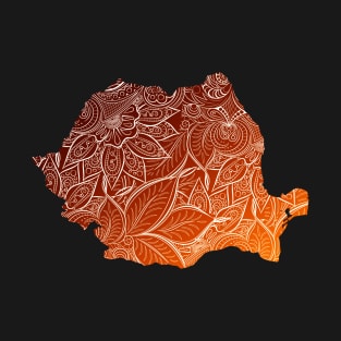 Colorful mandala art map of Romania with text in brown and orange T-Shirt