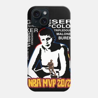 Nikola Jokic as kid with MVP trophy with words collage Phone Case