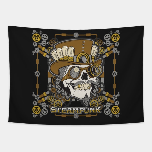 Steampunk Mechanical Skull Tapestry by RadStar