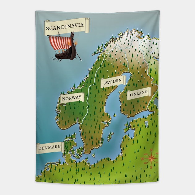 Map Of Scandinavia Tapestry by nickemporium1