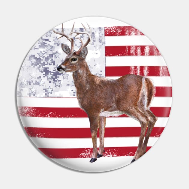 Deer Elk Buck USA American Flag Dad Gift Pin by Dual Rogue