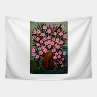 Some pink daisy In a gold and turquoise vase Tapestry