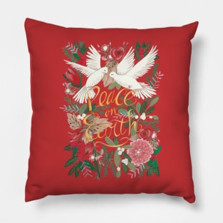 Christmas peace on earth doves botanical floral greenery Pillow