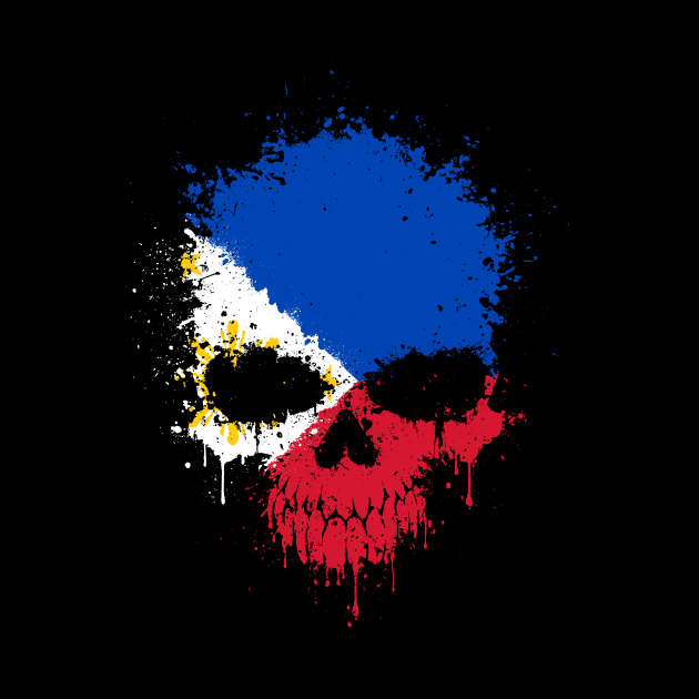 Chaotic Filipino Flag Splatter Skull by jeffbartels