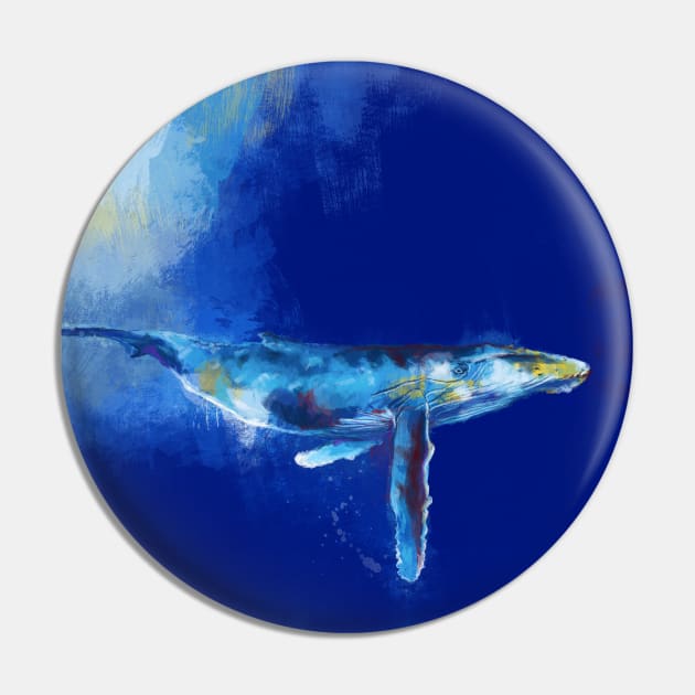 Deep Blue Whale - Ocean Digital Art Pin by Flo Art Studio