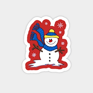 Happy Little Snowman with Snowflakes Magnet