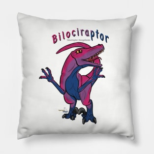 Bilociraptor (text) (scaled) - Bisexual Pride Pillow