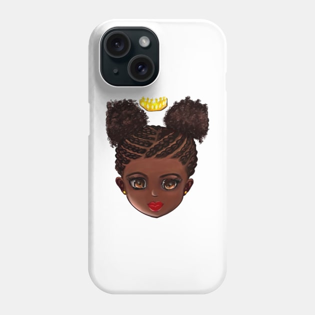 Princess in corn rows 002 - The very best Gifts for black girls 2022 beautiful black girl with Afro hair in puffs, brown eyes and dark brown skin. Black princess Phone Case by Artonmytee