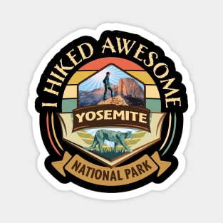 I Hiked Awesome Yosemite National Park Retro Design with Hiker and Cougar Magnet